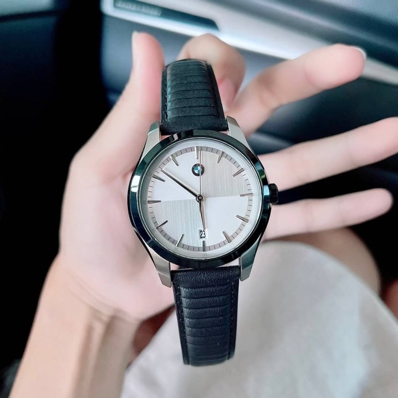 ผ่อน0-นาฬิกาชาย-bmw-mens-analog-quartz-watch-with-leather-strap-bmw5000-หน้าปัด-42-มม-หนังแท้สีดำ