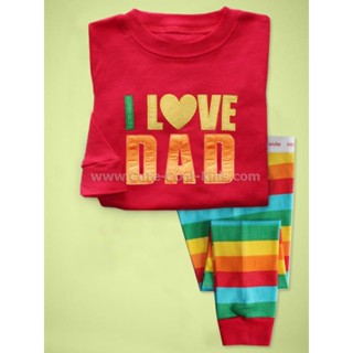 L-GAP-395 ชุดนอนเด็กผู้ชาย ผ้าเนื้อบางนิ่ม สีส้ม ลายLOVE DAD Size-120 (5-6Y) 🚗พร้อมส่งด่วนจาก กทม.🇹🇭