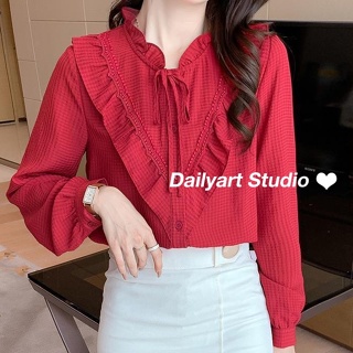 Dailyart เสื้อ เสื้อเชิ้ต เวอร์ชั่นเกาหลี ท็อปส์ซูผู้หญิง ผ้านุ่ม แฟชั่นยอดนิยม สีแดง บรรยากาศวันหยุด แต่งตัว NOV2403