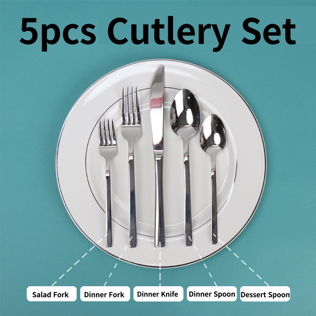 korea-premium-stainless-steel-cutlery-5pcs-set-spoon-fork-knife-western-tableware-classic-table-dinnerware-set-dining-kitchen