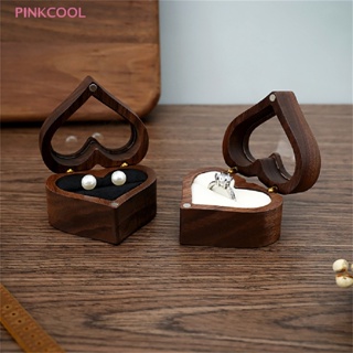 Pinkcool หัวใจ วอลนัทไม้ กล่องแหวนหมั้น ข้อเสนอ ที่ใส่แหวน เครื่องประดับ ขายดี