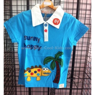 SH-036 เสื้อคอโปโลเด็ก แฟชั่นเด็กเกาหลี สีฟ้า Size-90 (1-2Y)