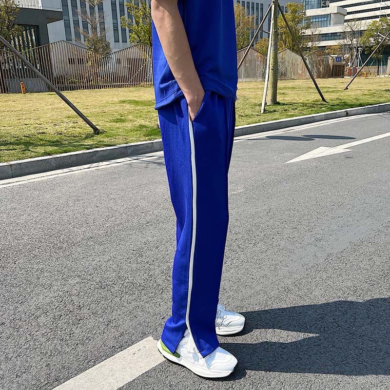 klein-ชุดเสื้อสเวตเตอร์สีน้ำเงินสำหรับผู้ชายชุดกีฬาลำลองแบบหลวมๆแบบมีสไตล์สำหรับฤดูร้อน
