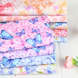ผ้าฝ้าย 100% พิมพ์ลายการ์ตูนผีเสื้อ สีน้ํา สําหรับเย็บปักถักร้อย DIY