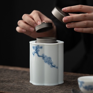 Songfeng Tea Caddy [Huayun] แคดดี้ชาเซรามิค สองชั้น กันความชื้น สีขาว สไตล์ญี่ปุ่น [A036