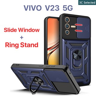 เคส VIVO V23 5G V23e V21 5G หน้าต่างบานเลื่อน การป้องกันกล้อง ขาตั้งแหวนโลหะ เคสแข็ง เคส vivo v23 5g เคส vivo v23 เคส vivo v23e เคส vivo v21 5g เคส vivo v21 เคส