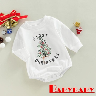 Babybaby- ชุดบอดี้สูท คอกลม แขนยาว พิมพ์ลายตัวอักษร ต้นคริสต์มาส สําหรับเด็ก