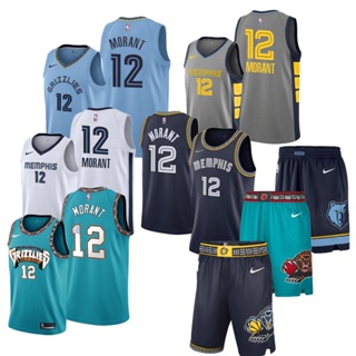 เสื้อกีฬาบาสเก็ตบอล Ja Morant Memphis Grizzlies 2022 #เสื้อกีฬาแขนสั้น กางเกงขาสั้น สีฟ้าอ่อน 12 ชิ้น