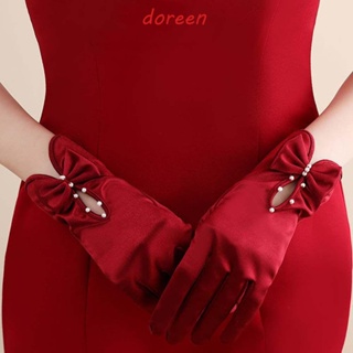 Doreen ถุงมือเจ้าสาว แต่งงาน โลลิต้า บาง มุก สีแดง ป้องกันแสงแดด ปลอกแขนผู้หญิง ถุงมือ