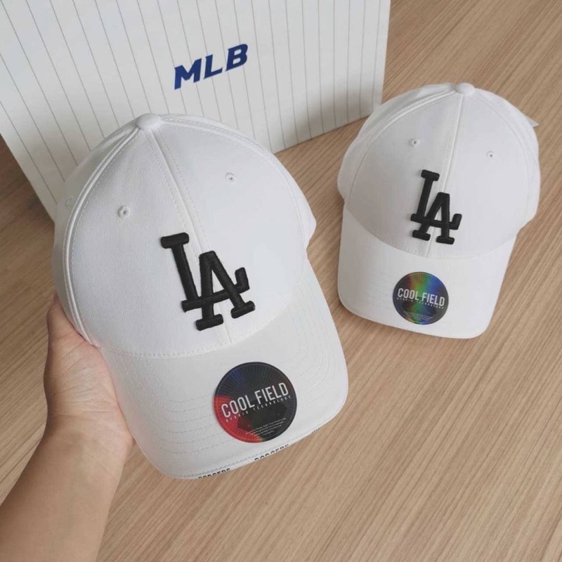 พร้อมส่ง MLB Coolfield Oreo Ball Cap หมวกสีขาว logo LA ขอบตรงปีกหมวก ...