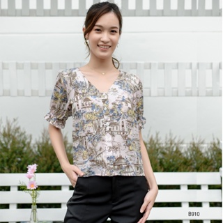 AMILA Blouse AM-B910 โคโม่ชีราเม้นท์ แขนสั้น IGPU22-6