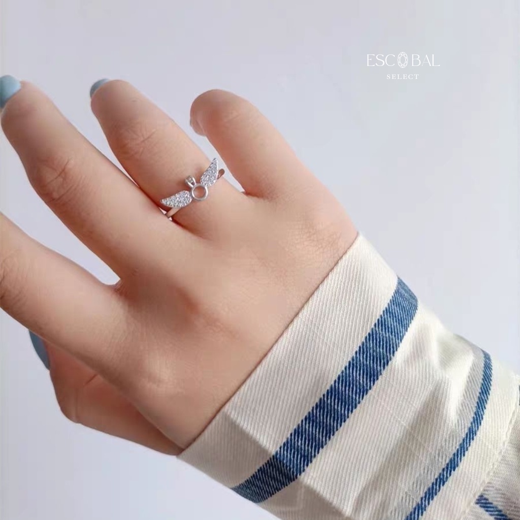 ภาพหน้าปกสินค้าESCOBAL ประสบความสำเร็จ พร้อมส่ง แหวนเงินแท้ Angel Wings แหวนนำโชค แหวนผู้หญิง แหวนเพชร แหวนเกาหลี แหวนปรับขนาดได้