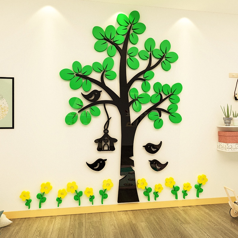 สติกเกอร์ติดผนัง-อะคริลิค-ลายการ์ตูนต้นไม้-ใบไม้สีเขียว-กันน้ํา-สามมิติ-สําหรับตกแต่งห้องเด็กอนุบาล-ห้องเรียน