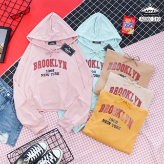 🧸 เสื้อฮู้ด เสื้อครอปฮู้ดผู้หญิง ผ้าสลาฟ ลายBROOKLYN เสื้อกันแดด เสื้อกันหนาว สกรีนลายตัวอักษร พร้อมส่ง