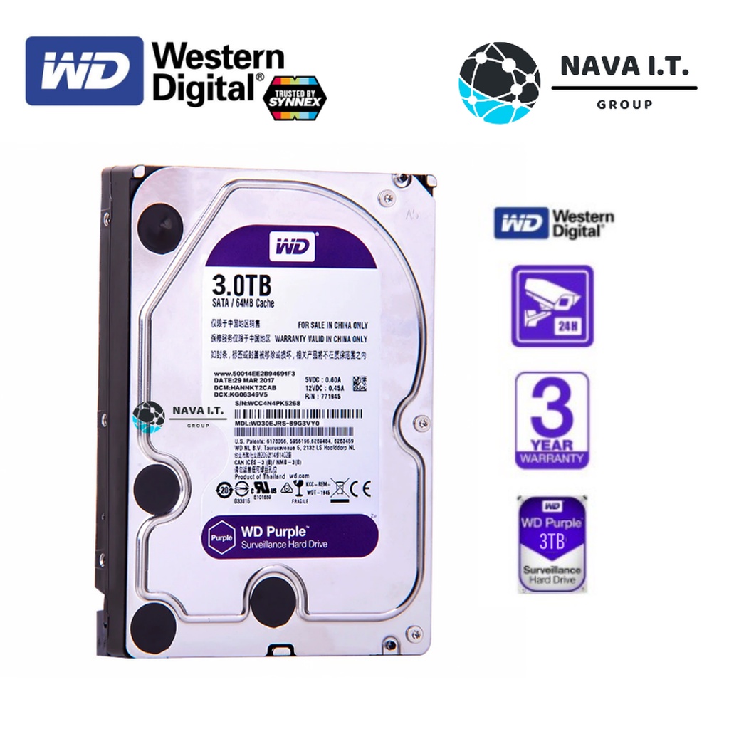 ภาพสินค้า️กรุงเทพฯด่วน1ชั่วโมง ️ WD PURPLE HDD 1TB/2TB/3TB/4TB/6TB/8TB (ฮาร์ดดิสก์กล้องวงจรปิด) SATA3 รับประกัน 3 ปี จากร้าน nava.it บน Shopee ภาพที่ 3