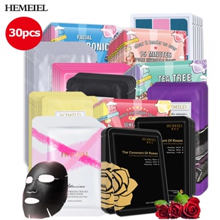 HEMEIEL 30PCS Skin Care Sheet Mask Aloe Hyaluronic Acid Green Tea Mask for Face Batch Facial Masks Moisturizing Korean F