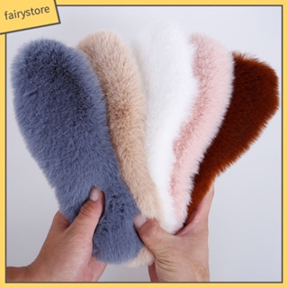 Fairystore| แผ่นรองรองเท้าบูท 1 คู่สําหรับฤดูหนาวผู้หญิงที่ทนต่อการสึกหรอ Insoles ขนกระต่าย Faux