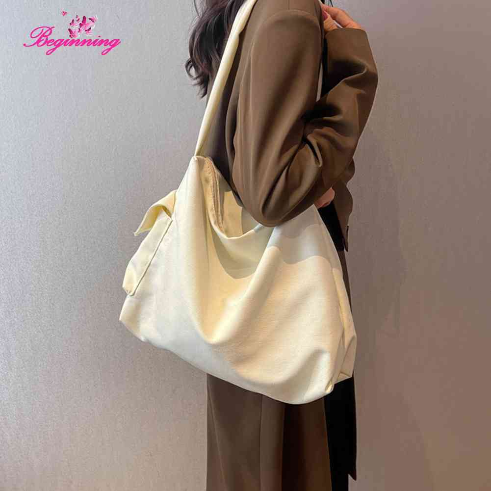 beginning-กระเป๋าสะพายผ้าใบฮาราจูกุความจุขนาดใหญ่กระเป๋าช้อปปิ้งสุภาพสตรีที่เรียบง่าย