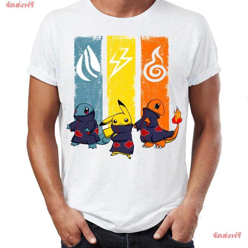 จัดส่งฟรี-โปเกมอนเสื้อยืดแขนสั้น-เสื้อยืดผู้ชายพิมพ์ลาย-pokemon-pikachu-akatsuki-artwork-pokemonshort-เสื้อยืดสีพื้น
