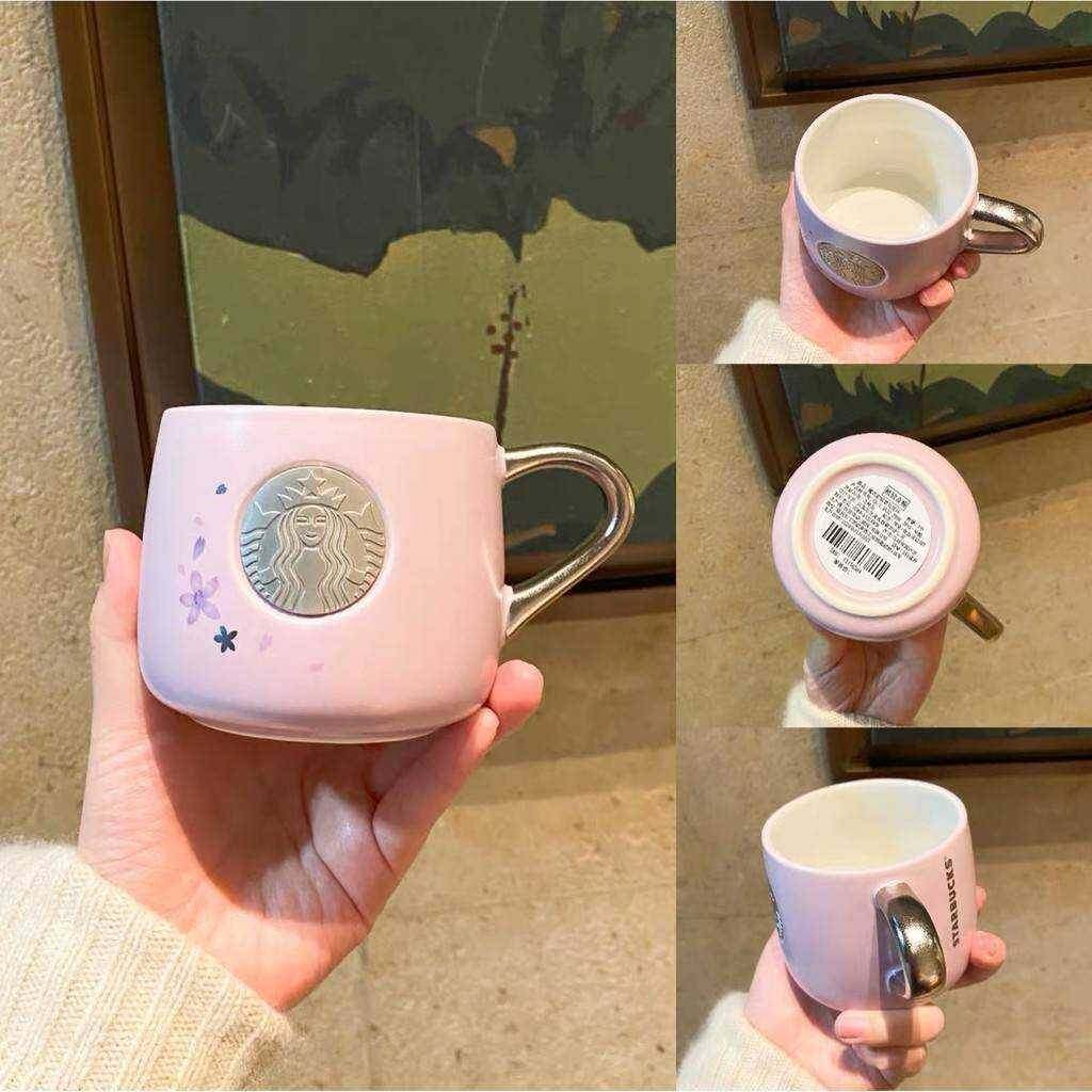 แก้วน้ำ-แก้วน้ำชา-ceramic-mug-สีชมพูลายซากุระ-พร้อมกล่องพรีเมียม