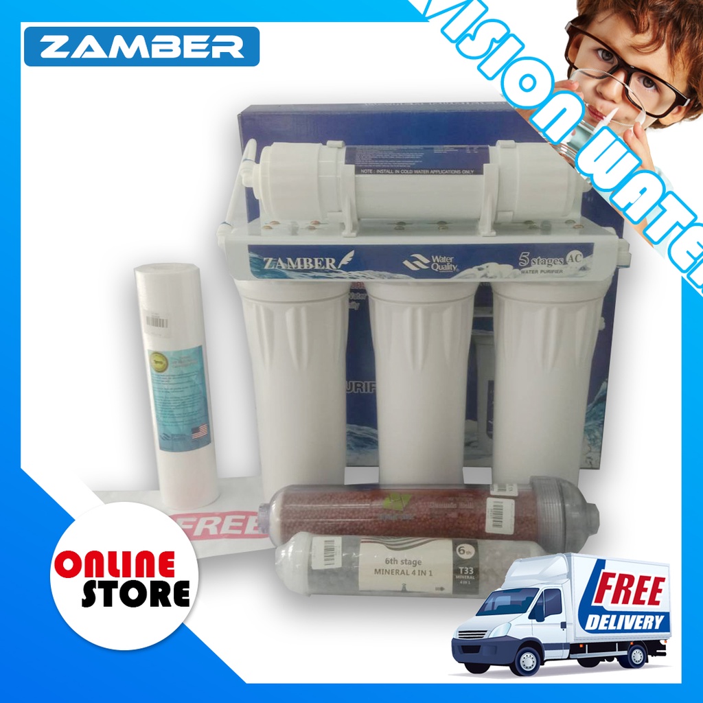 zamber-เครื่องกรองน้ำ-5-ขั้นตอน-ไส้กรองน้ำแร่-2-ขั้นตอน-พร้อมอุปกรณ์ครบชุด-แถมฟรีไส้กรองน้ำ-pp-5-micron-1-fitting