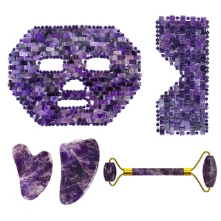 Amethyst Massage Roller Guasha Board Natural Purple Crystal Eye Mask Facial Massager Real Jade Gouache Scraper Stone Fac