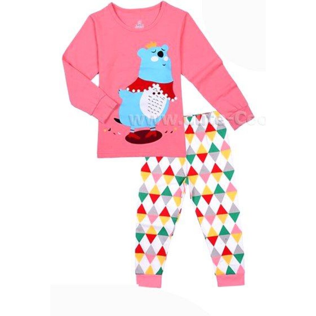 xd-707-xg-ชุดนอนเด็กหญิง-แนวเข้ารูป-slim-fit-ผ้า-cotton-100-เนื้อบาง-สีชมพู-ลายหมี