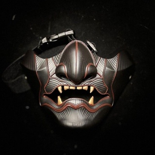 หน้ากากครึ่งหน้า ลาย Demon Oni Samurai Noh Kabuki Prajna Devil สไตล์ญี่ปุ่น