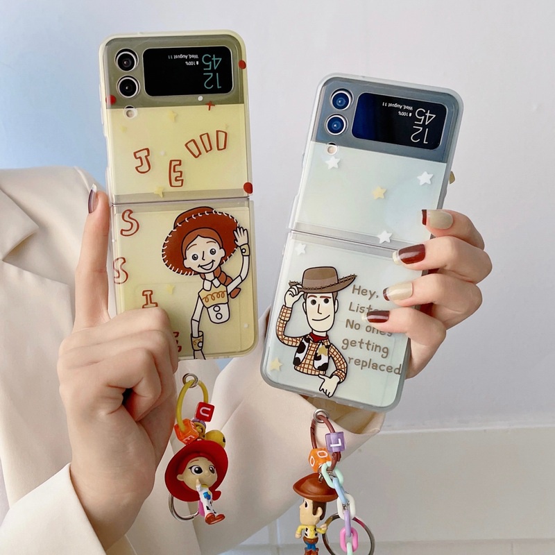 เคสโทรศัพท์มือถือแบบนิ่ม-ฝาพับ-ลายการ์ตูนเอเลี่ยน-buzz-lightyear-woody-rex-jessie-พร้อมจี้ห้อย-สําหรับ-samsung-galaxy-z-flip-4-3-5g-z-flip4-flip3