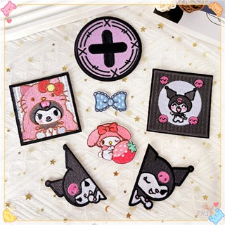 ✿ แผ่นสติกเกอร์ ลาย Melody &amp; Kuromi มีกาวในตัว ✿ แผ่นแพทช์รีดติดเสื้อ ลายการ์ตูน DIY สําหรับตกแต่งเสื้อผ้า กระเป๋า 1 ชิ้น