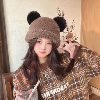 หมวกถัก ประดับหูหมี และกระต่ายน่ารัก ให้ความอบอุ่น แฟชั่นฤดูหนาว สไตล์เกาหลี สําหรับผู้หญิง