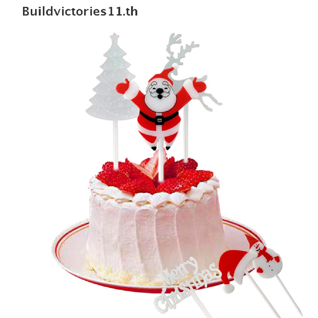 buildvictories11-ส้อมจิ้มผลไม้-ลายการ์ตูนซานต้า-กวาง-เค้ก-ขนมหวาน-10-ชิ้น