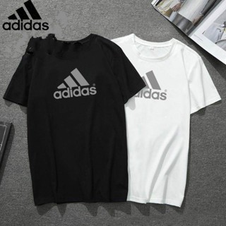 H Oversize Adidas เสื้อยืดลำลองสำหรับผู้ชายผู้หญิงแขนสั้น เสื้อยืดคอกลมผ้าฝ้าย