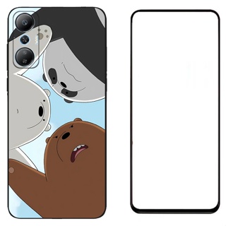 เคสโทรศัพท์มือถือซิลิโคน ขอบสี่เหลี่ยม ลายหมี พร้อมกระจกนิรภัย สําหรับ Infinix Hot 20S X6827
