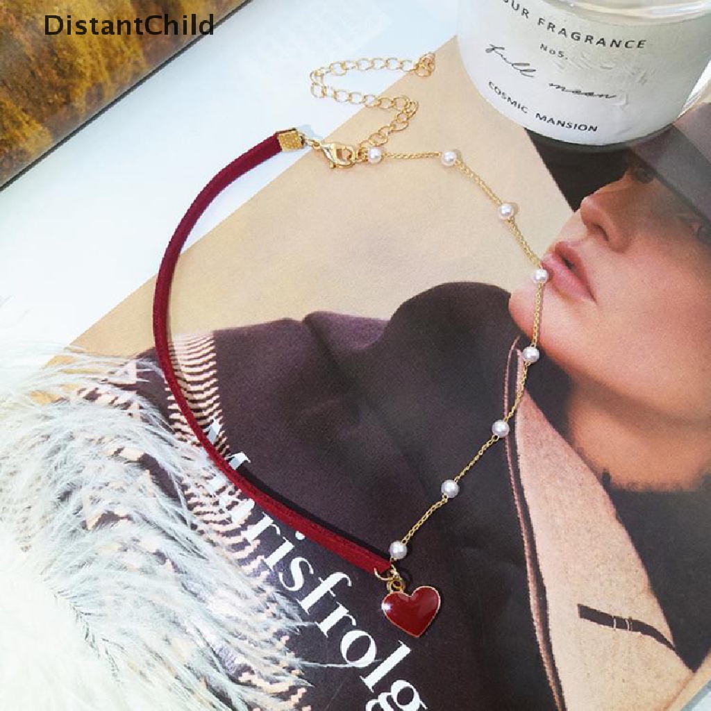 dsth-สร้อยคอโช้คเกอร์-จี้รูปหัวใจ-ประดับมุก-สีแดง-เครื่องประดับแฟชั่นสตรี