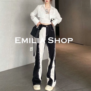EMILIA SHOPกางเกงขายาวกางเกงเอวสูงกางเกงขายาวผู้หญิงสไตล์เกาหลี 2022 ใหม่ES220375