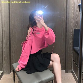 💥สินค้าเฉพาะจุด💥 ใหม่ที่ไม่มีสายหนังที่ไม่มีสายหนังคอกลมเสื้อสวมหัวสั้นเสื้อกันหนาวผู้หญิงทุกการแข่งขันบางหลวม top