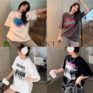 Cici(RA0324)เสื้อยืดแขนสั้นแฟชั่น oversizedคอกลม ไซส์เกาหลี ฮิปฮอป แฟชั่นวัยรุ่น วินเทจ