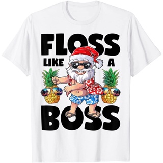 T-Shirt เสื้อยืดผ้าฝ้ายพิมพ์ลาย Like A Boss สไตล์ย้อนยุคคริสมาสต์สําหรับผู้ชาย ชุดคริสต์มาสใหม่