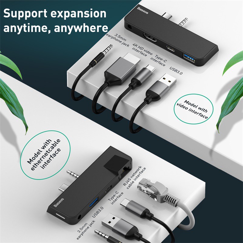 baseus-ลดราคาพิเศษ-ฮับแยกสาย-usb-3-0-rj45-สําหรับ-surface-go-pro-macbook-pro