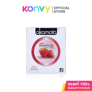 สินค้า Okamoto Strawberry 53mm [2pcs] ถุงยางอนามัย โอกาโมโต กลิ่นสตรอเบอร์รี่ 2 ชิ้น.
