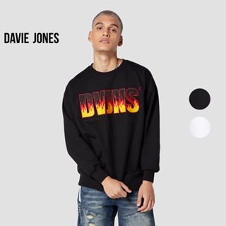 DAVIE JONES เสื้อสเวตเตอร์ โอเวอร์ไซส์ ปักโลโก้ รีดสตัท สีดำ สีขาว Graphic Embroider Stud Sweater in black whtie SW0022BK WH