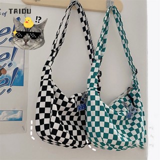TAIDU (ส่งจี้หมี) ญี่ปุ่นฮาร าจูกุสไตล์วินเทจส Crossbody กระเป๋ าย้อนยุคตรวจสอบแบบกระเป๋าสะพายเกาหลีเก๋ที่เรียบง่ายถุงเกี๊ยว