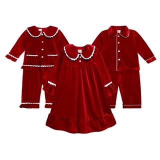 [ชุดคริสมาสเด็กผู้หญิง] ชุดนอนวันฮาโลวีน ผ้ากํามะหยี่ สีทอง สองชิ้น สําหรับเด็กผู้ชาย และเด็กผู้หญิง