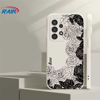 เคสโทรศัพท์มือถือ ซิลิโคนนุ่ม ลายดอกกุหลาบขาว ดํา สําหรับ Samsung A04 A04S A13 A03 A03S A23 A22 A21S A12 A02S A11 A51 A10 A30 A50 A52 A20S A10S M12 J4 Plus J7 Pro J7prime