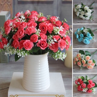 AG 1 Bouquet 15 Heads Artificial Rose Faux Silk Flower Party Xmas Wedding Decor