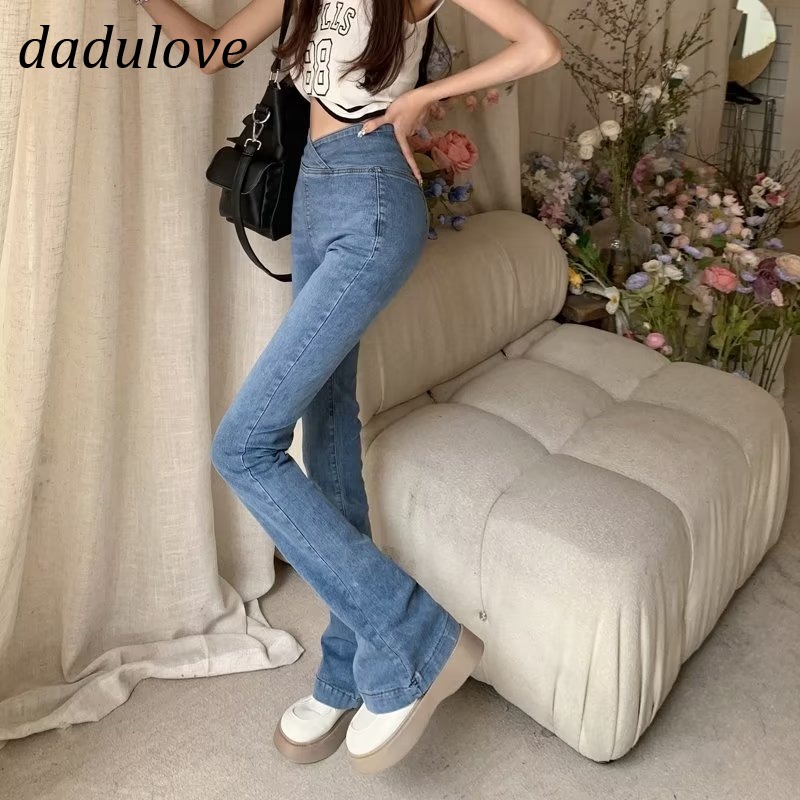 dadulove-new-korean-version-ins-large-size-fashion-flared-jeans-high-waist-niche-womens-wide-leg-pants