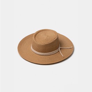 Sun Hat Weave White Rope Hat-หมวกสีน้ำตาลอ่อนโบว์ขาว