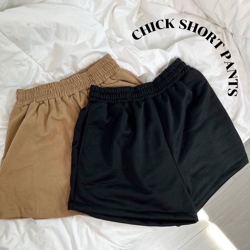 chick-short-pants-กางเกงขาสั้นผ้ายืด-กางเกงขาสั้นไซต์ใหญ่-กางเกงขาสั้นสาวอวบ-กางเองเอวยืด-กางเกงสีเบจ