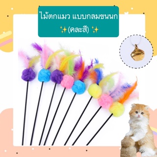 BN-389 ไม้ตกแมว ไม้ล่อแมว (คละสี) แบบกลมขนนก ของเล่นแมว  ยาว 60 cm. ราคาถูก พร้อมส่ง🙌🏻🙌🏻